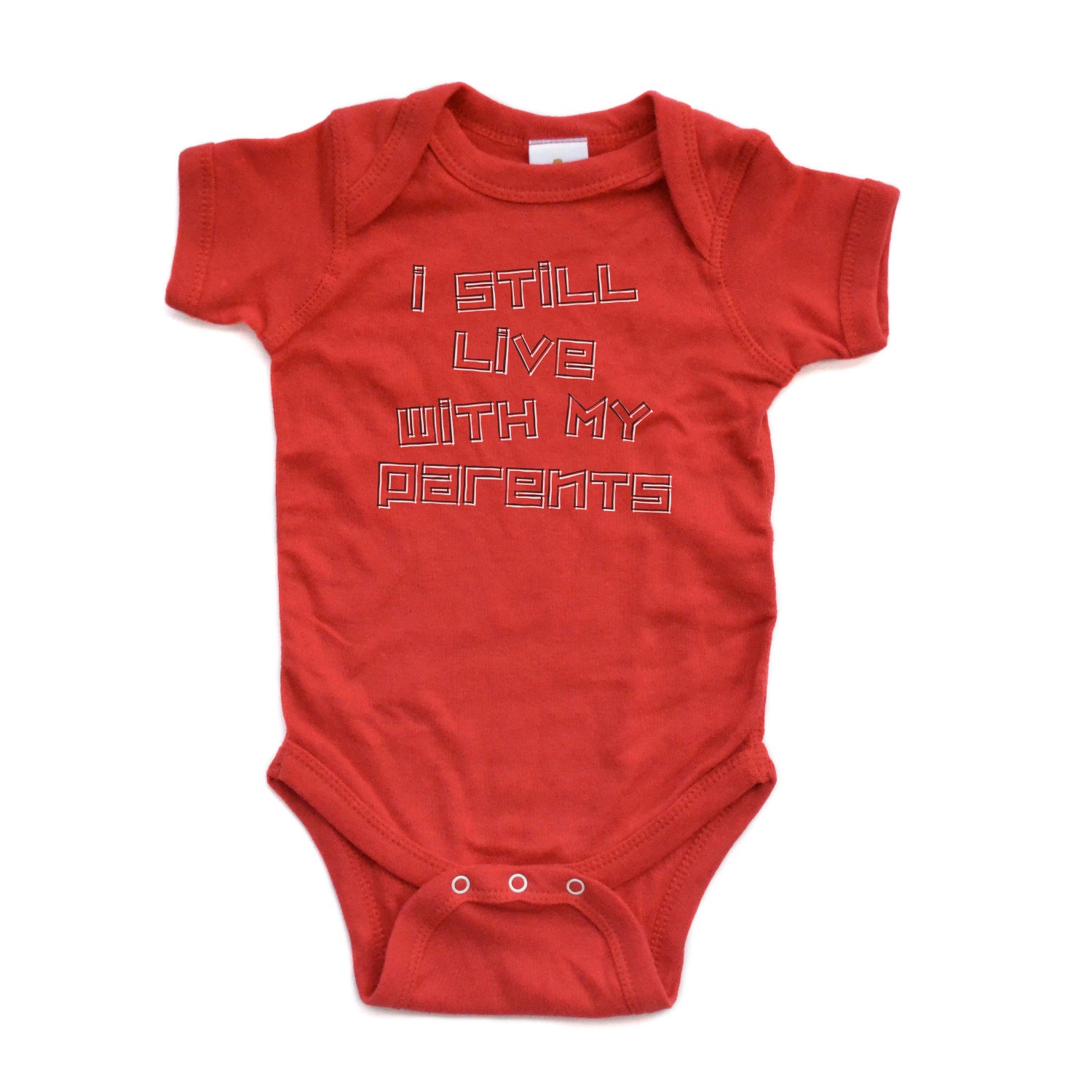 I Still Live With My Parents - Black & White Design on Red Short Sleeve Baby Bodysuit - 0401-4400-RED