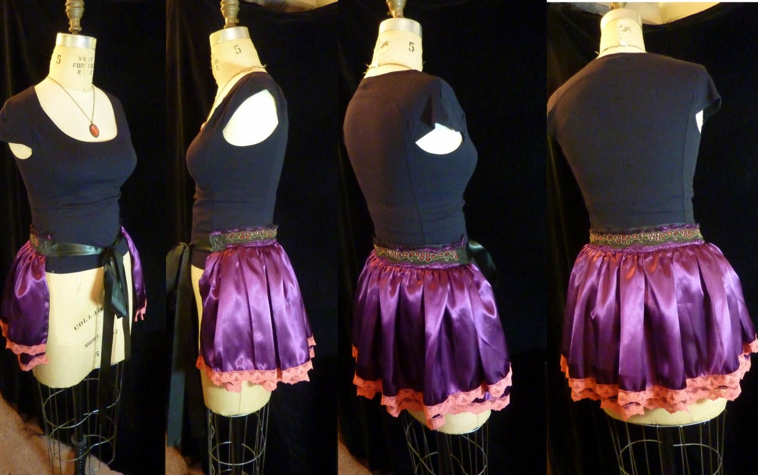 Satin Bustle Skirt Burlesque Belly Dance Steampunk Circus Carnival Fairy Victorian Gypsy Belt