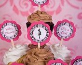 Hot Pink & Black Damask Baby Shower Cupcake Toppers - Baby Shower Decorations - Damask Party Decorations - Mom to Be (12) Il_170x135