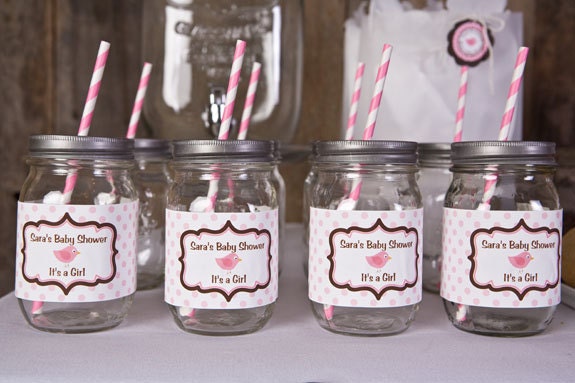 Water Bottle Labels - Pink Bird Baby Shower Decorations - Pink & Brown Lil Birdie Theme (12)