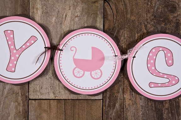 Baby Shower Decorations - BABY SHOWER Banner Party Sign, It's a Girl Baby Shower Decoration, Baby Shower Banner with Pink and Brown Carriage Il_170x135