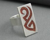sterling silver and copper glitter resin tribal ring size 7 3/4