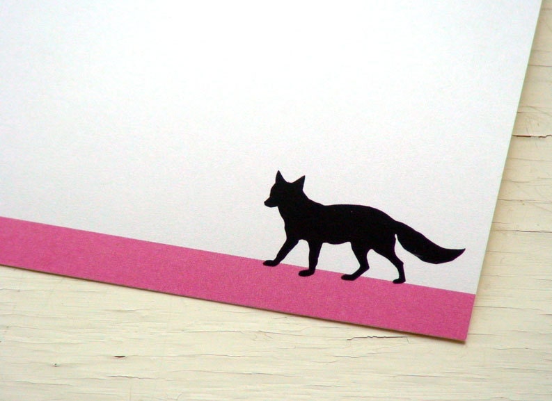 Fox Personalized Stationery - Pink and White Flat Notecards - Silhouette Note Cards - Thank You Notes - Blank Cards - Set of 10