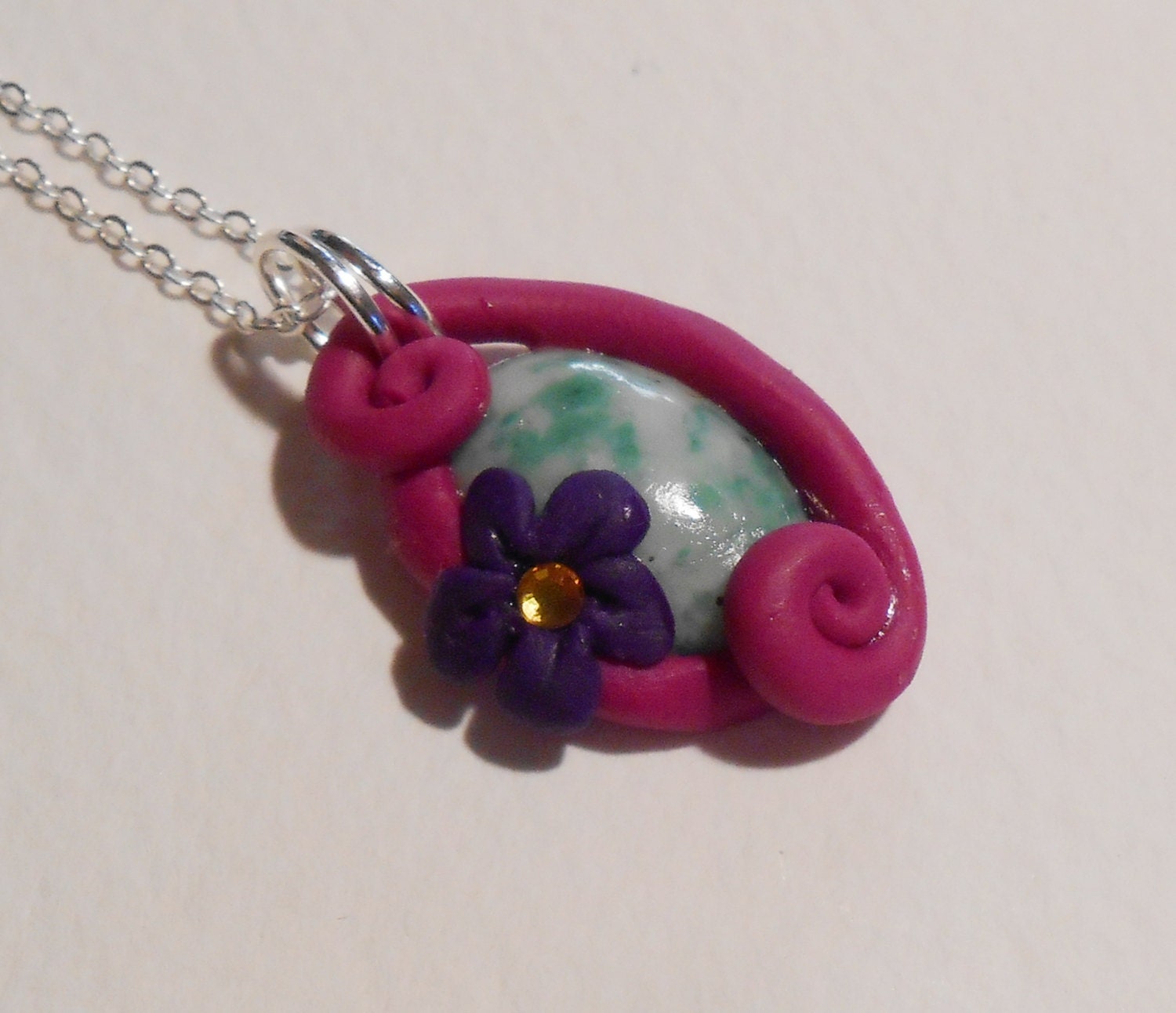 Mottled Jade and Swarovski crystal pendant