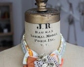 Comme des enfants Statement Bib Necklace with fabric, semi-precious stones and freshwater pearls