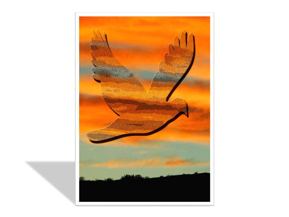 Desert Sunset with Bird Silhouette - 5x7 Greeting card - Golden California Sunset