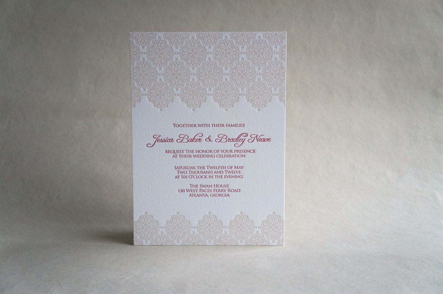 Vintage Romantic Lace Letterpress Invitation - Venetian Lace