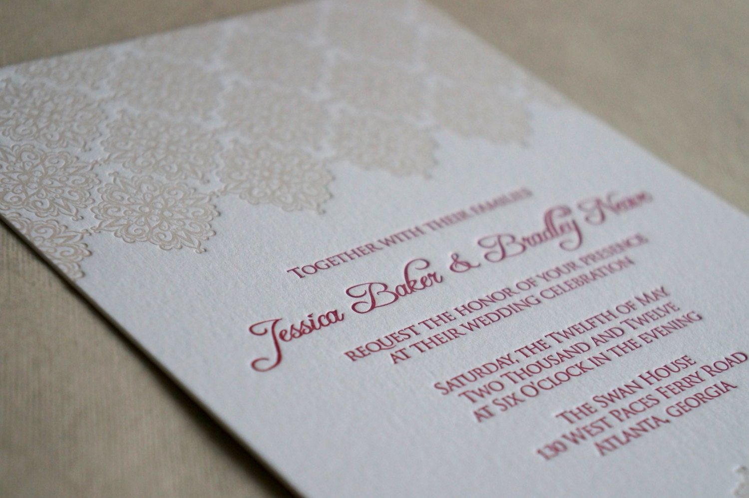 Vintage Romantic Lace Letterpress Invitation - Venetian Lace