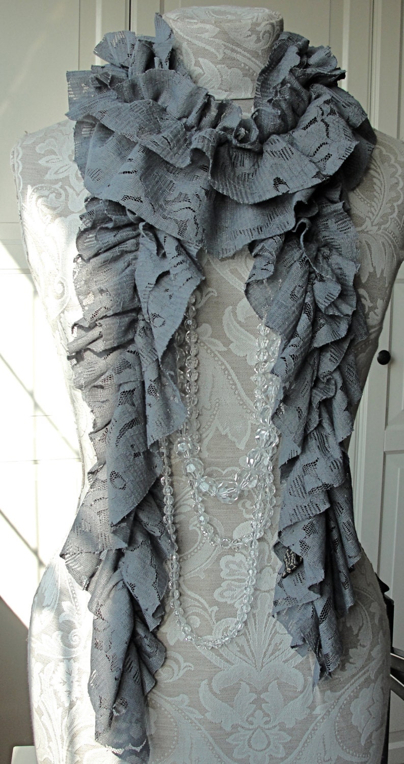 SALE  - Romantic  LACE structured SCARF by Fairytale13 - slate grey