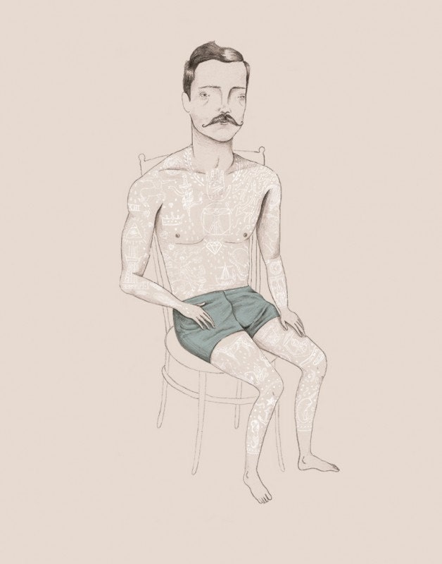 ORIGINAL ILLUSTRATION // Tattooed Man (Your Family History) Illustration Print