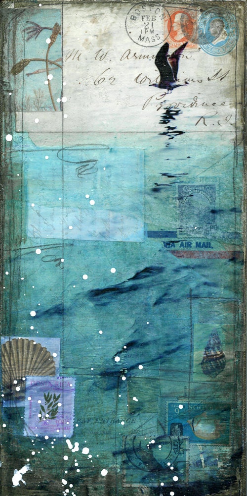 Fly Over No. 1 - 6" x 12" original mixed media collage painting on canvas