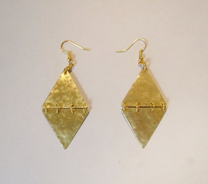 Large brass diamond triangle earrings