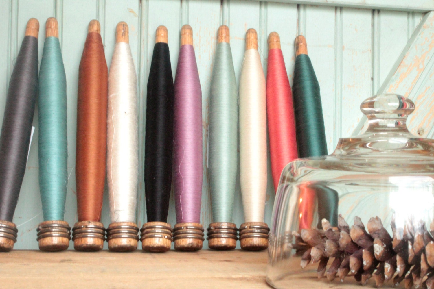 Your Choice Home Decor Silk Thread Bobbin - You Pick Color -  Vintage Wooden Spool with Fine Spinning Embroidery Thread