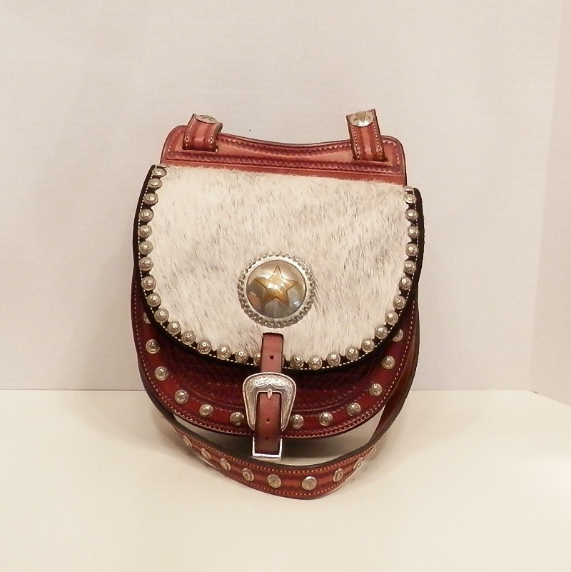 Southwestern Cowgirl Saddle Bag Purse // Ornate Hand Tooled & Star Adornents by Silvertip