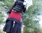 Skirt - Steampunk - Overskirt - Tribal Belly Dance Clothing - Burlesque Costume - Bohemian Gypsy Red Skirt - Black Ruffles - Size Small