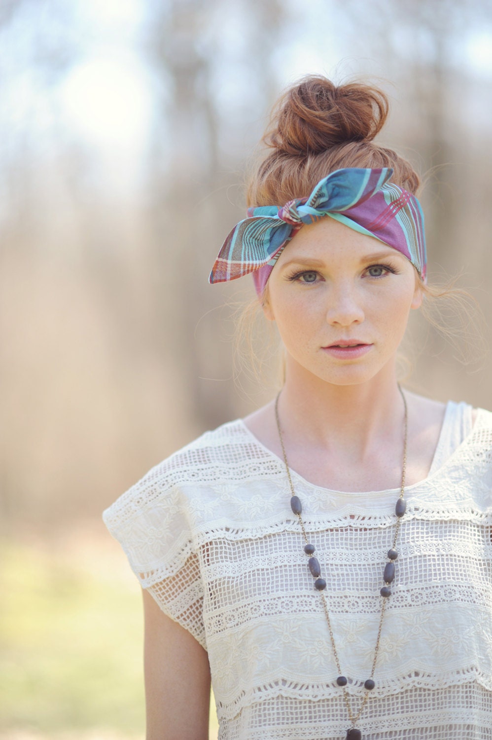 Madras Pattern Vintage Floral Head Wrap - Lexi