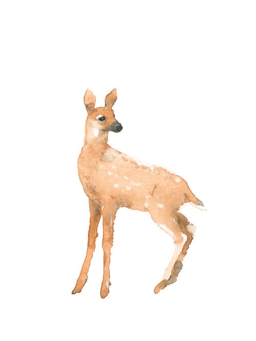 deer fawn watercolor postcard, forest animals for children