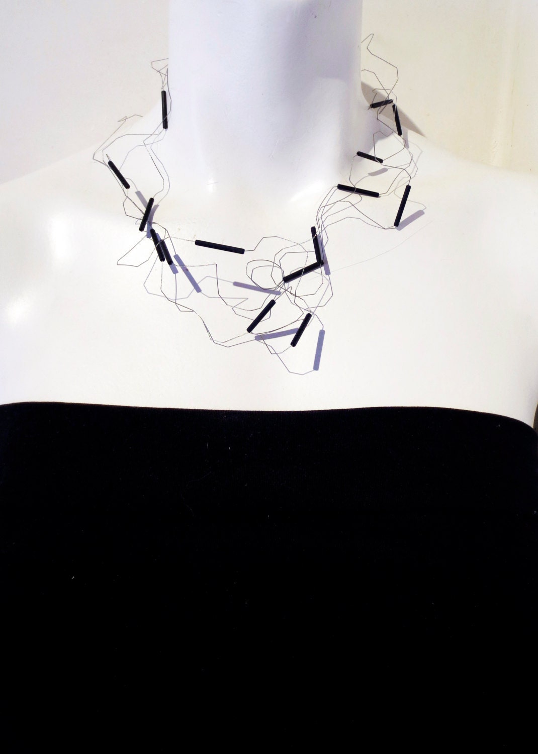 Black Tube Glass Tangle Necklace