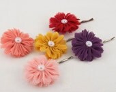 Flower Hair Pins, Fabric Flowers Cabochon, Choose Your Color