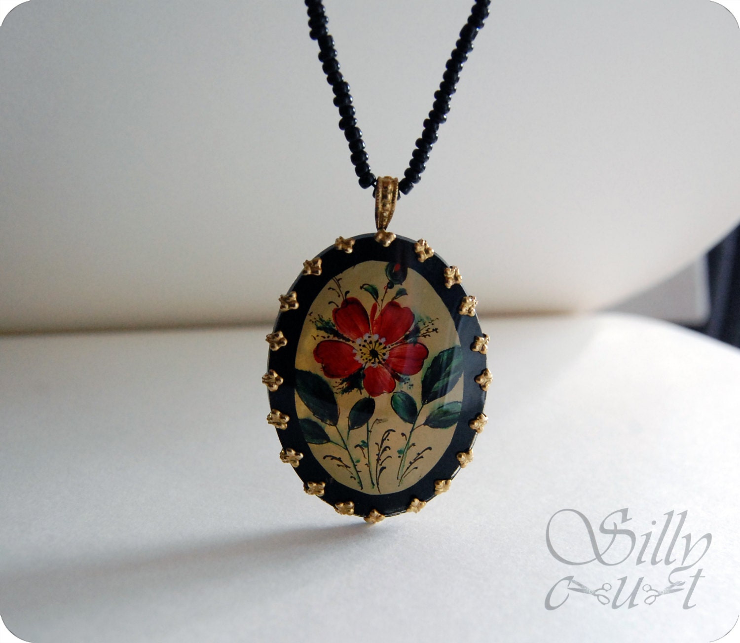 necklace - WILD ROSE - - - antique pendant,  victoriana, gothic, romantic, vintage, flower, OOAK
