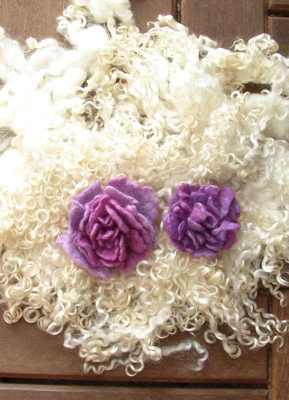 twoo Felted violet purple peony flower from Merino Wool, perfect gift,  baby hat and children women spring accessories