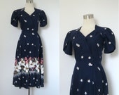 Vintage Floral Dress / 1940s Inspired Hawaiian Print Dress / Wrap Dress (small S)
