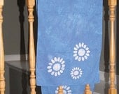 Blue Ladies Scarf with Batik Daisies