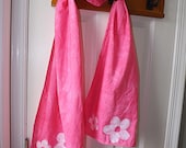 Pink Ladies Scarf with Batik Flowers