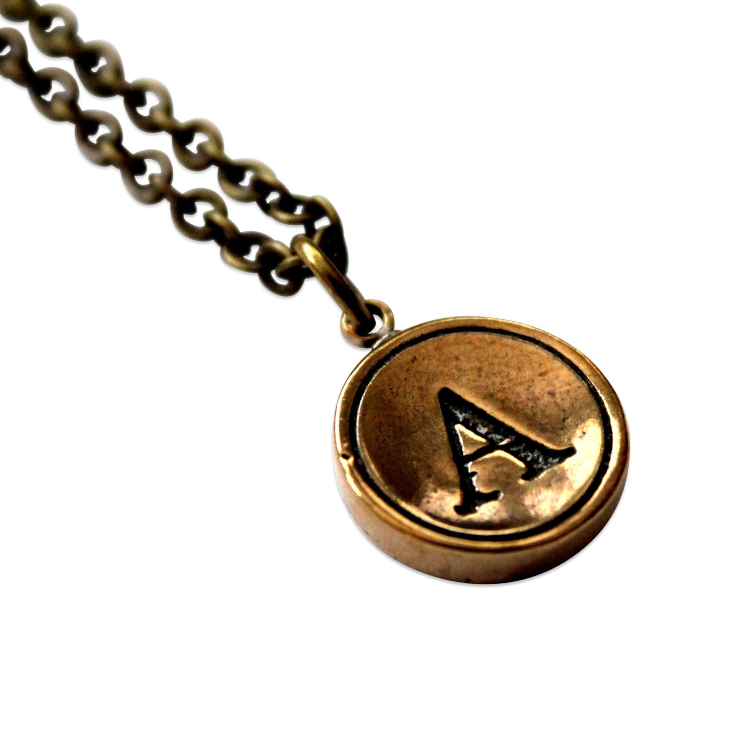 Letter A Necklace - Bronze Initial Typewriter Key Charm Necklace - Gwen Delicious Jewelry Design