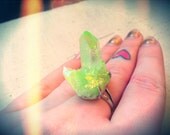 Green Crystal Cluster Ring- Sterling Silver OOAK