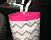 Car Trash Bag CHEVRON PINK and GRAY, Women, Car Litter Bag, Auto Accessories, Auto Bag, Car Organizer