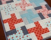 Mini Pinwheel Quilt Patchwork Design, Table Runner, Wall Hanging for Nursery, Red, Aqua,Pink, Reversible, Baby Shower Gift