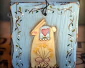 Hand Painted Wooden Votive Candle Holder Terrye French Spring Designs Saltbox House Sheep Primitive Doll Bunny