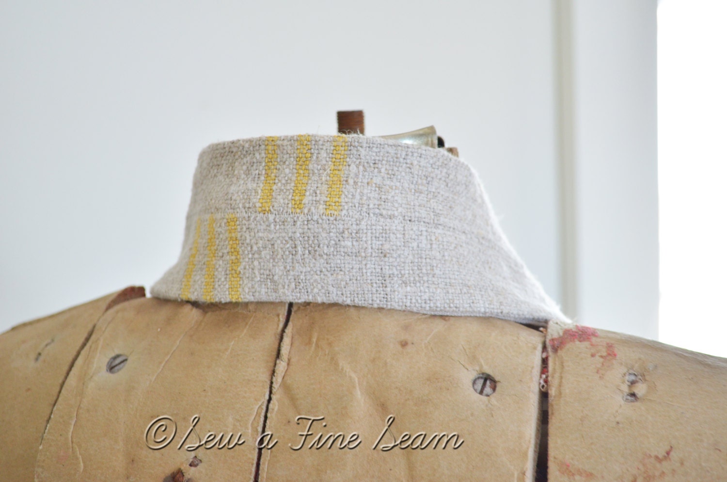 Grain Sack Camera Strap Yellow Stripe European Vintage Antique