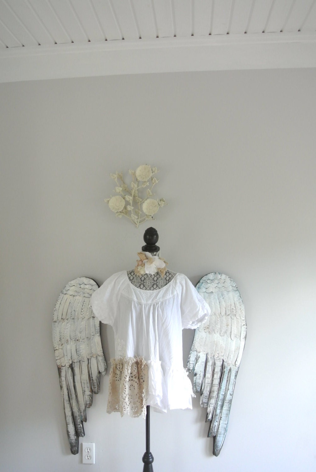 Boho shirt, Gauze top, gypsy cowgirl glam lace top, romantic clothing, altered couture, Shabby, women's, true rebel clothing 1X Plus LG/XLG