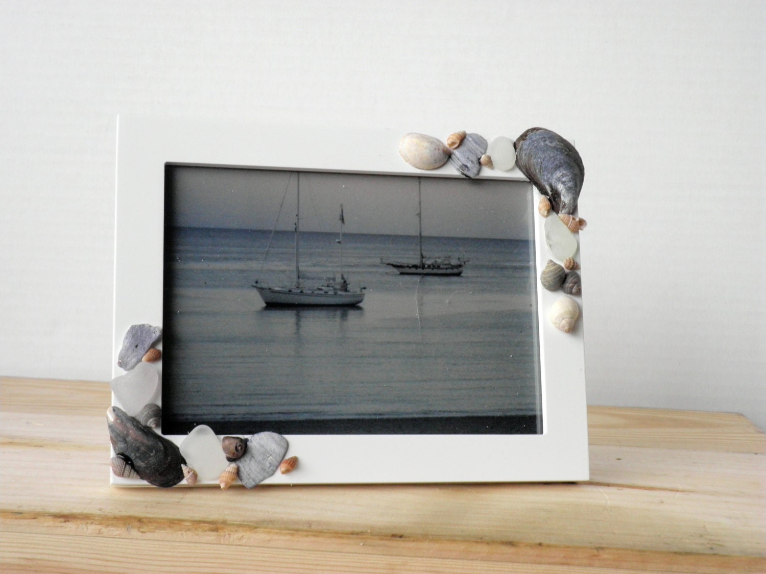 Nautical Photo Frame With Seashells And Sea Glass