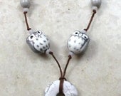 Nursing Necklace with Owls and Calming Howlite in Gray and White Breastfeeding Baby Wearing