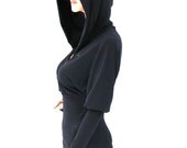 Black Hooded Top With Extra Long Sleeves/ T-shirt/tunic/tank top HT-BK