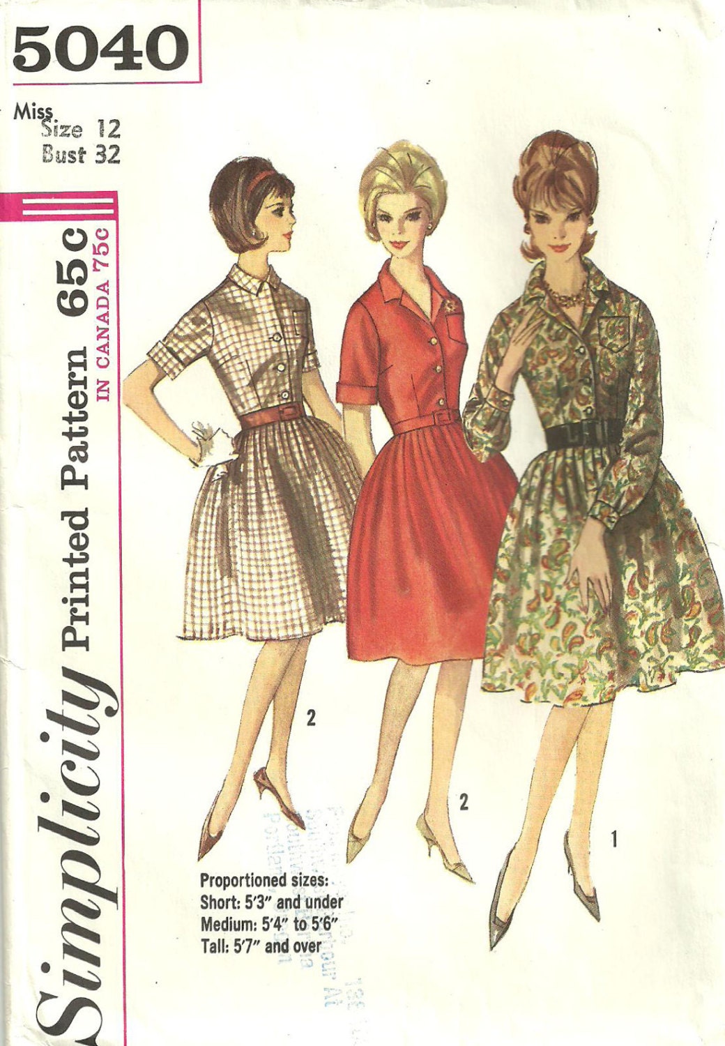 Simplicity 5040 Vintage 60s Sewing Pattern Dress Size 12