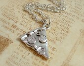Pepperoni Pizza Necklace, Silver Pizza Charm on a Silver Cable Chain