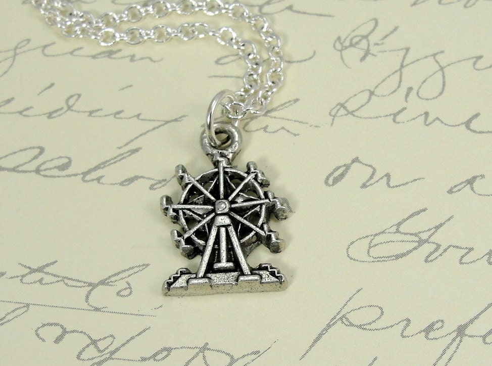 Ferris Wheel Necklace, Silver Ferris Wheel Charm on a Silver Cable Chain