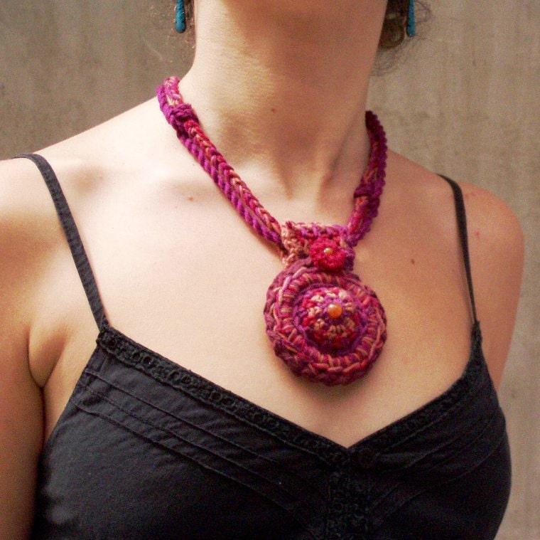 India Fiber Art Crochet Necklace