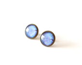 Lapis Lazuli Post Earrings. Glass Dome Stud Earrings.