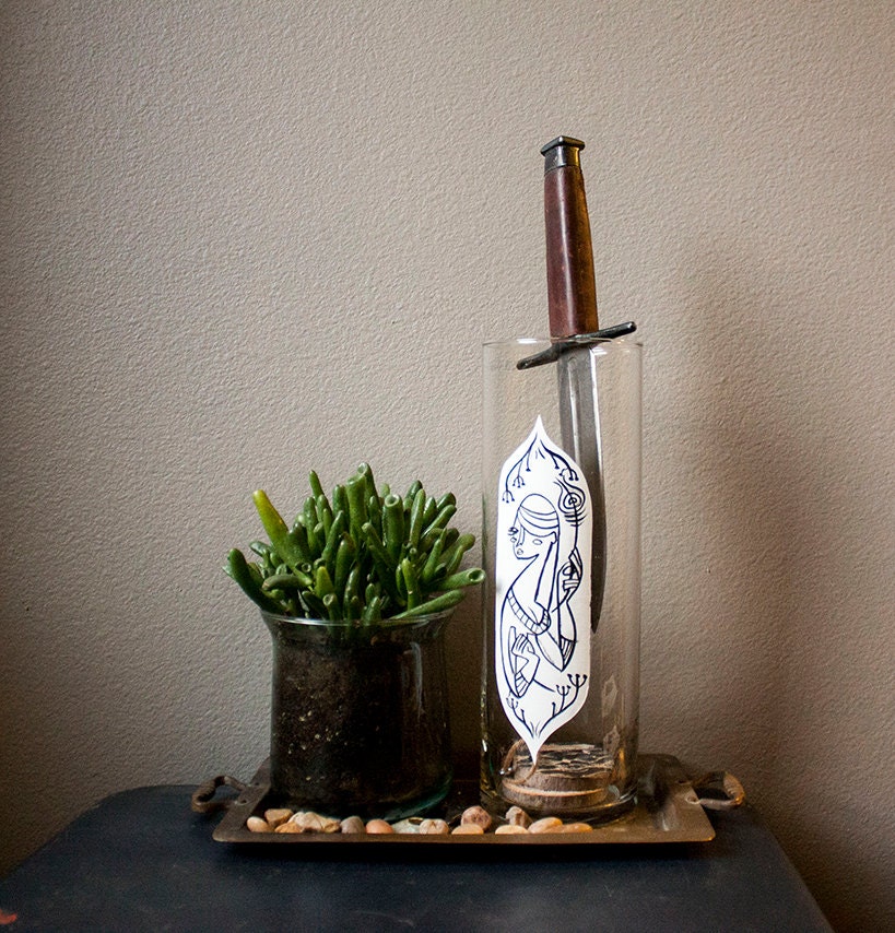 SALE - Bells - hand painted glass vase candle holder