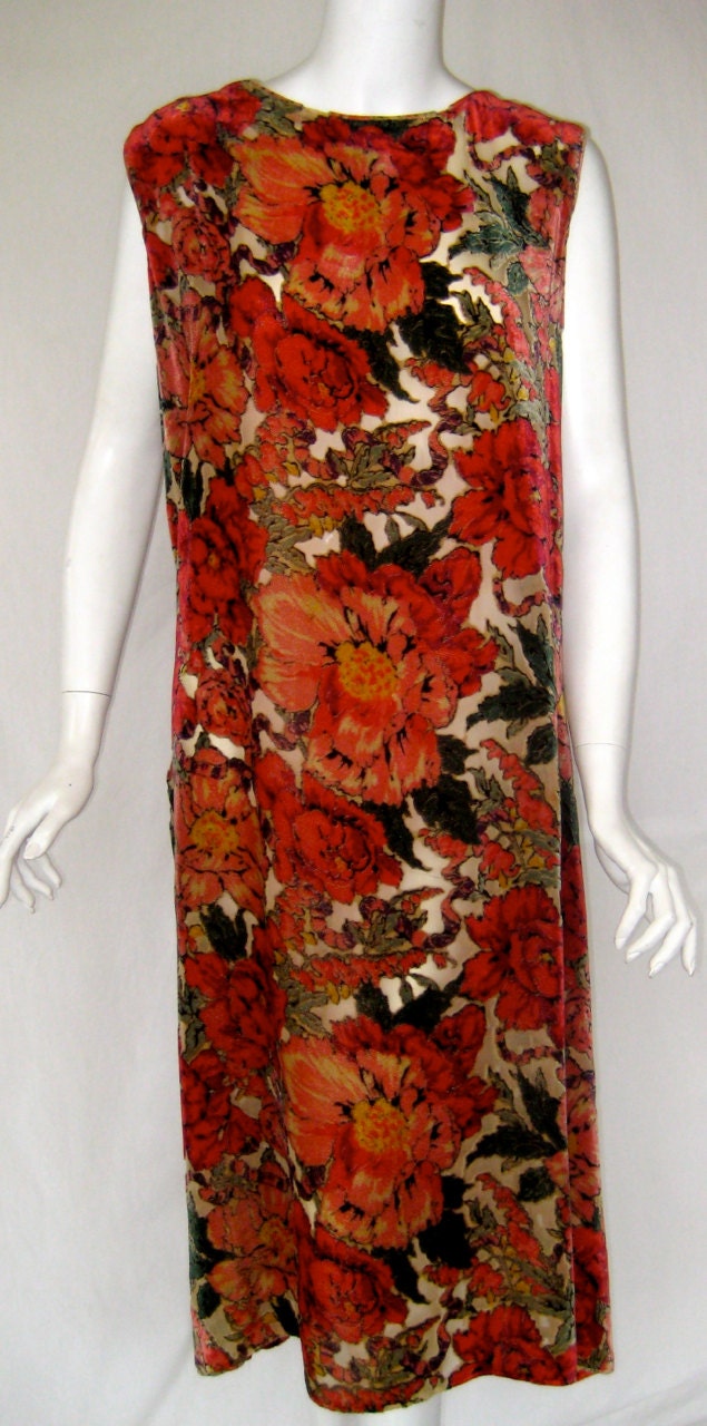 sale vtg 1920s art deco floral devore velvet multi color flower dress