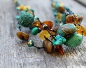 Emerald Blue Beach Fashion Jewelry Green Natural Stones Amber Turquoise Necklace Mediterranean Amazonite Multi Strand Brown  Summer