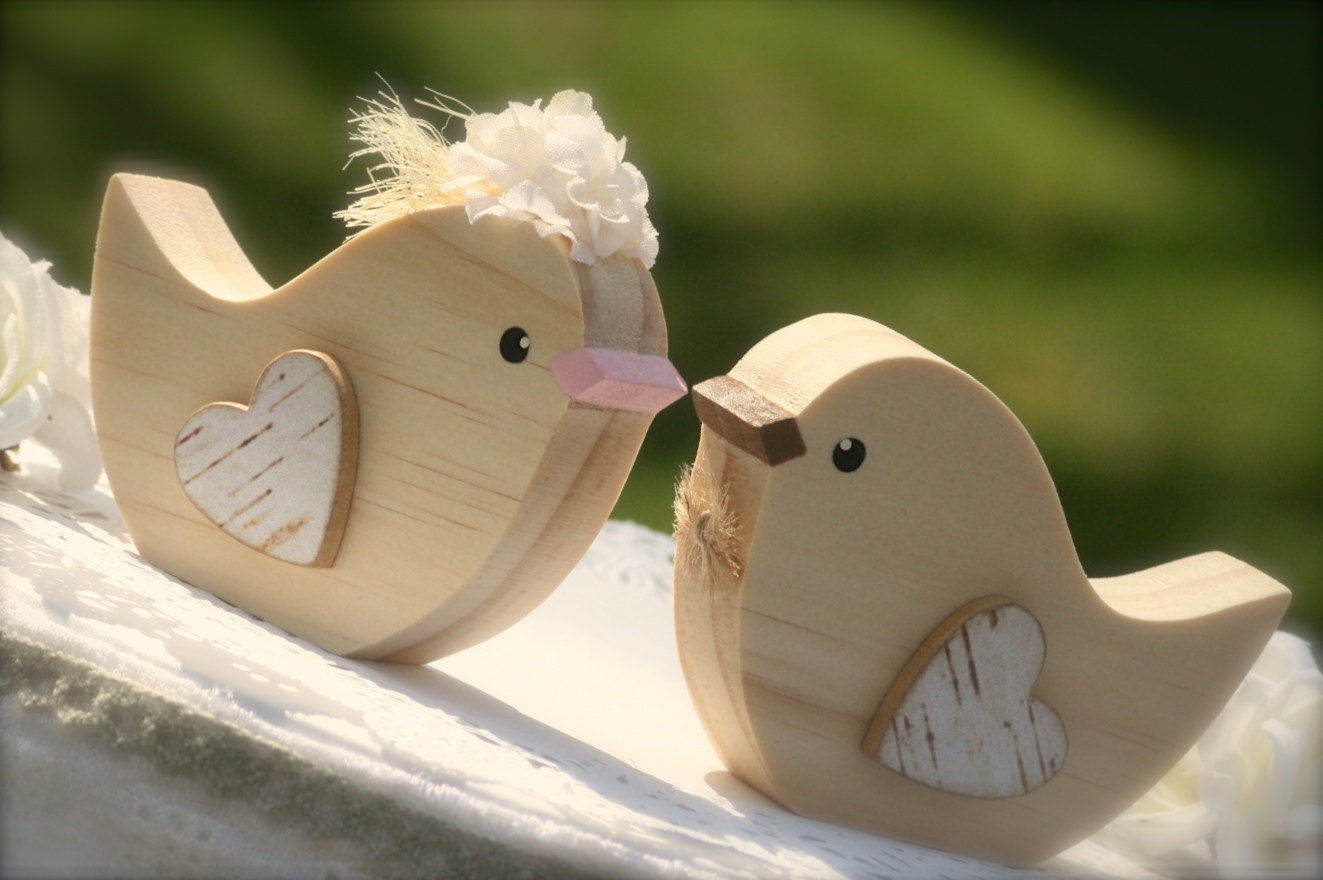 Wedding Cake Topper Love Birds Woodland Wedding FLORAL Veil and JUTE Bow Tie