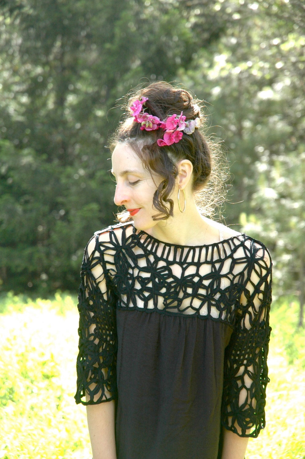 R E S E R V E D....... sold.........Mesh Top Babydoll Mini Dress... Woven Top... Black Party Dress... BE Bop BIRKIN (m)