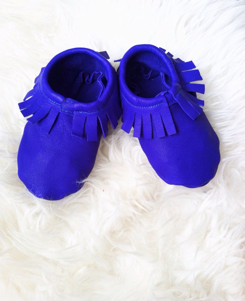 Moccasins for babies and toddlers leather cobalt blue