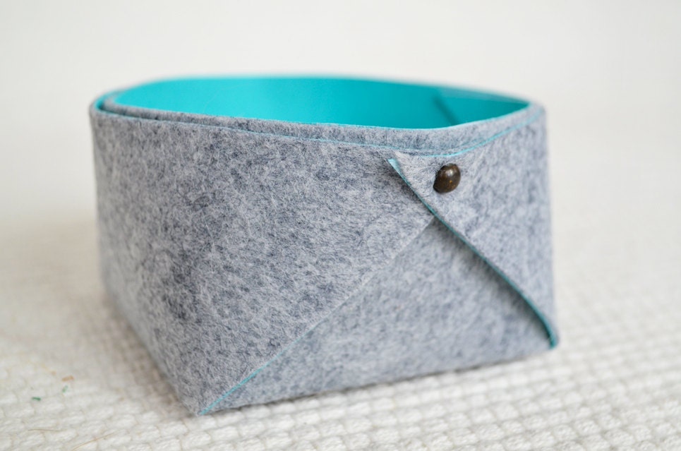 Small Felt Storage Basket - Charcoal Felt with Neon Color Interior